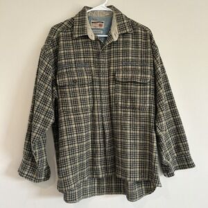 Vtg Firetrap Indigo Plaid Shirt Sz L Grunge Denim Line Wool Blend Button Up